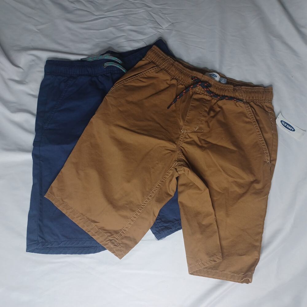 2 Pair Old Navy Boys Shorts Size M (8) Blue Brown Drawstring Elastic Waist NWT